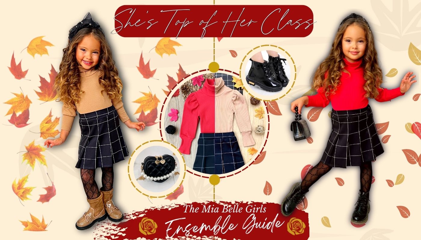 Girls  Autumn Preppy Outfit Girls Elegant School Outfit Three-piece Set