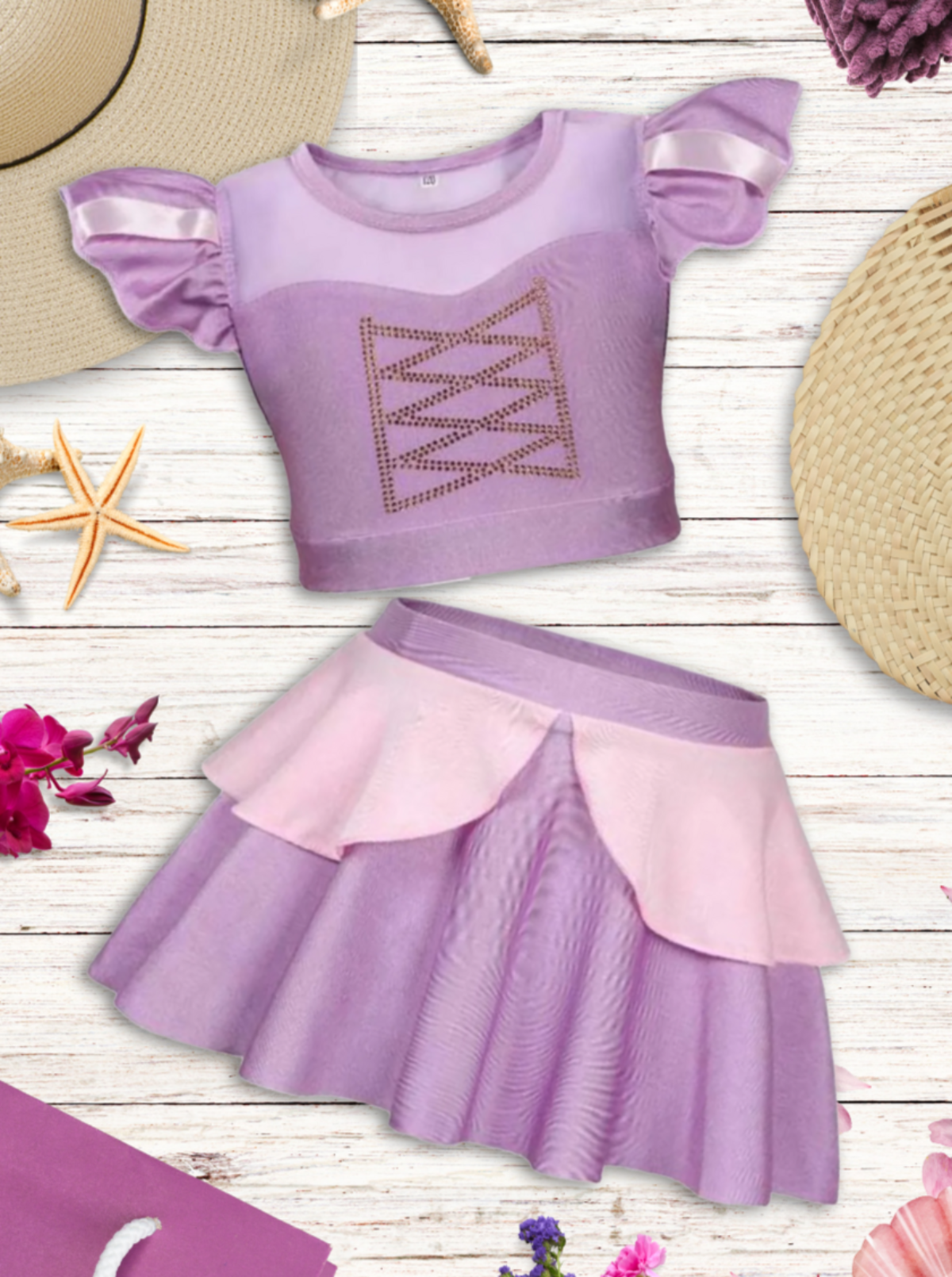Mia Belle Girls Purple Two Piece Skirted Swimsuit | Girls Swimwear