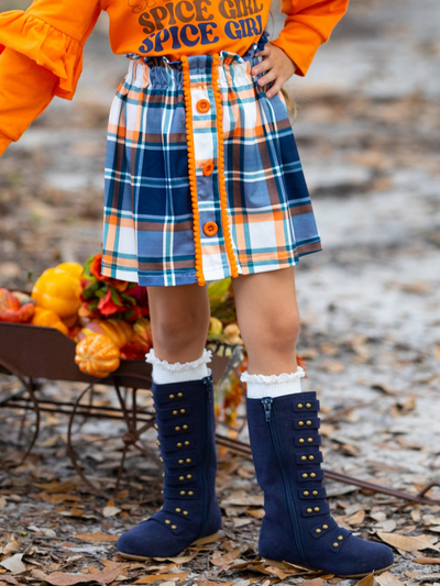 Mia Belle Girls Blue Military Studded Boots | Shoes By Liv and Mia