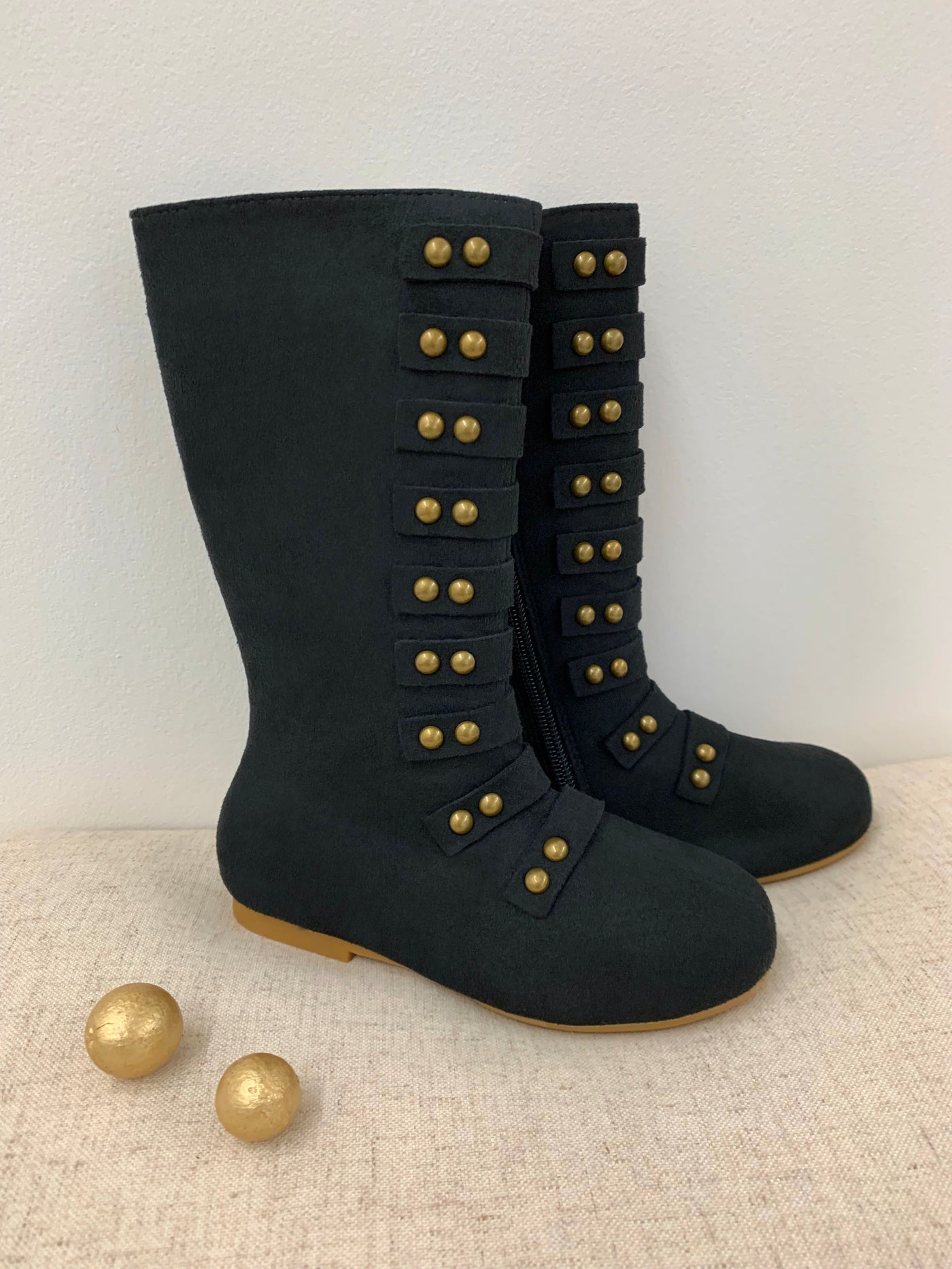 Mia Belle Girls Black Military Studded Boots | Shoes by Liv and Mia