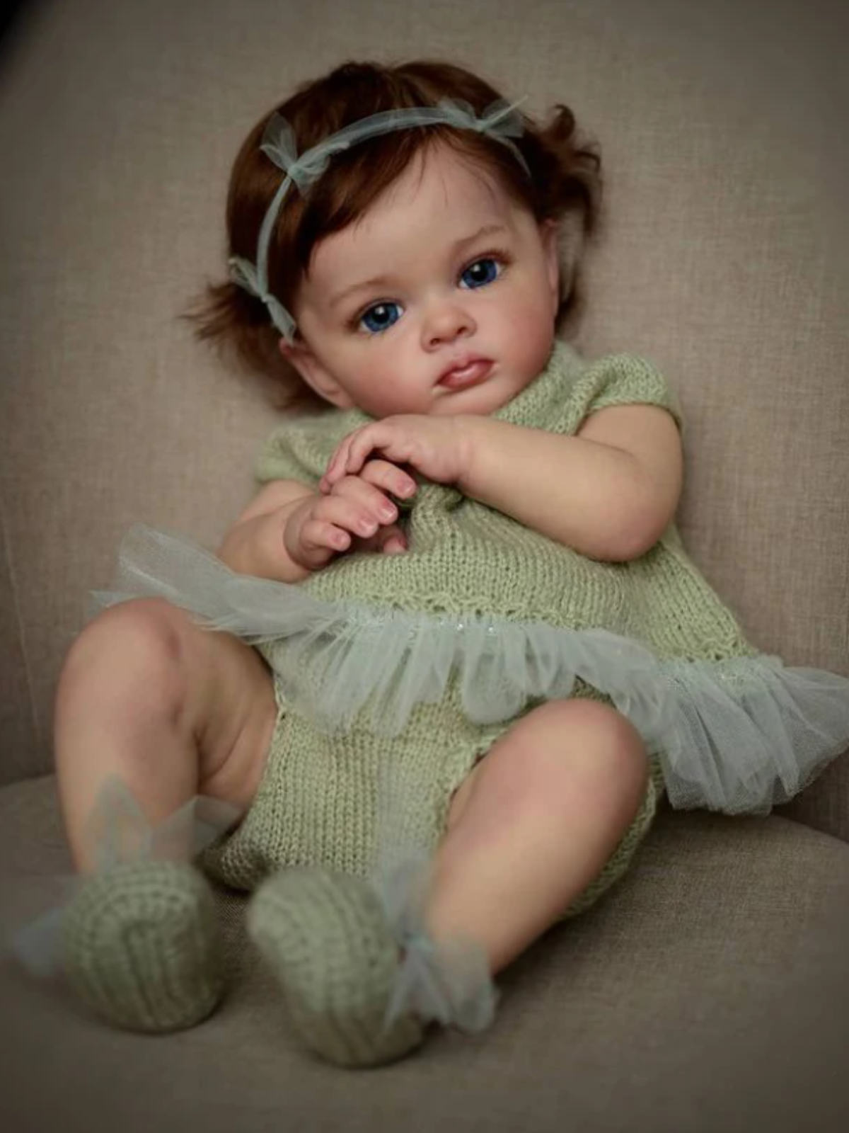 24 Sweet Pea Lifelike Baby Doll in Green Knit Dress Mia Belle Girls
