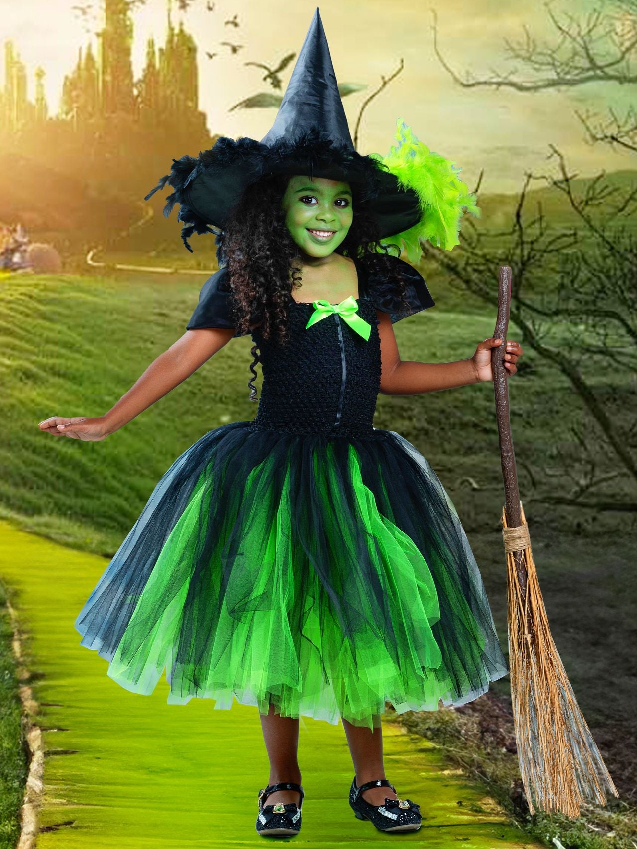 Girls Wicked Green Witch Costume Dress with Hat – Mia Belle Girls