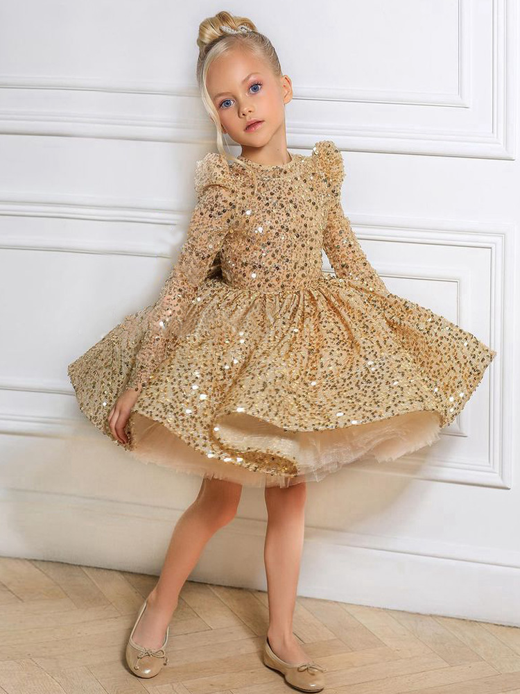 Gold Long Sleeve Mini Special Occasion Dress - Main Image