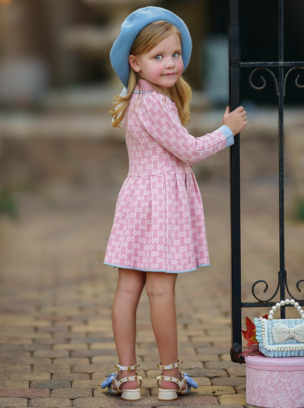 Girls Preppy Chic Dresses | Pink Monogram Knit Dress | Mia Belle Girls