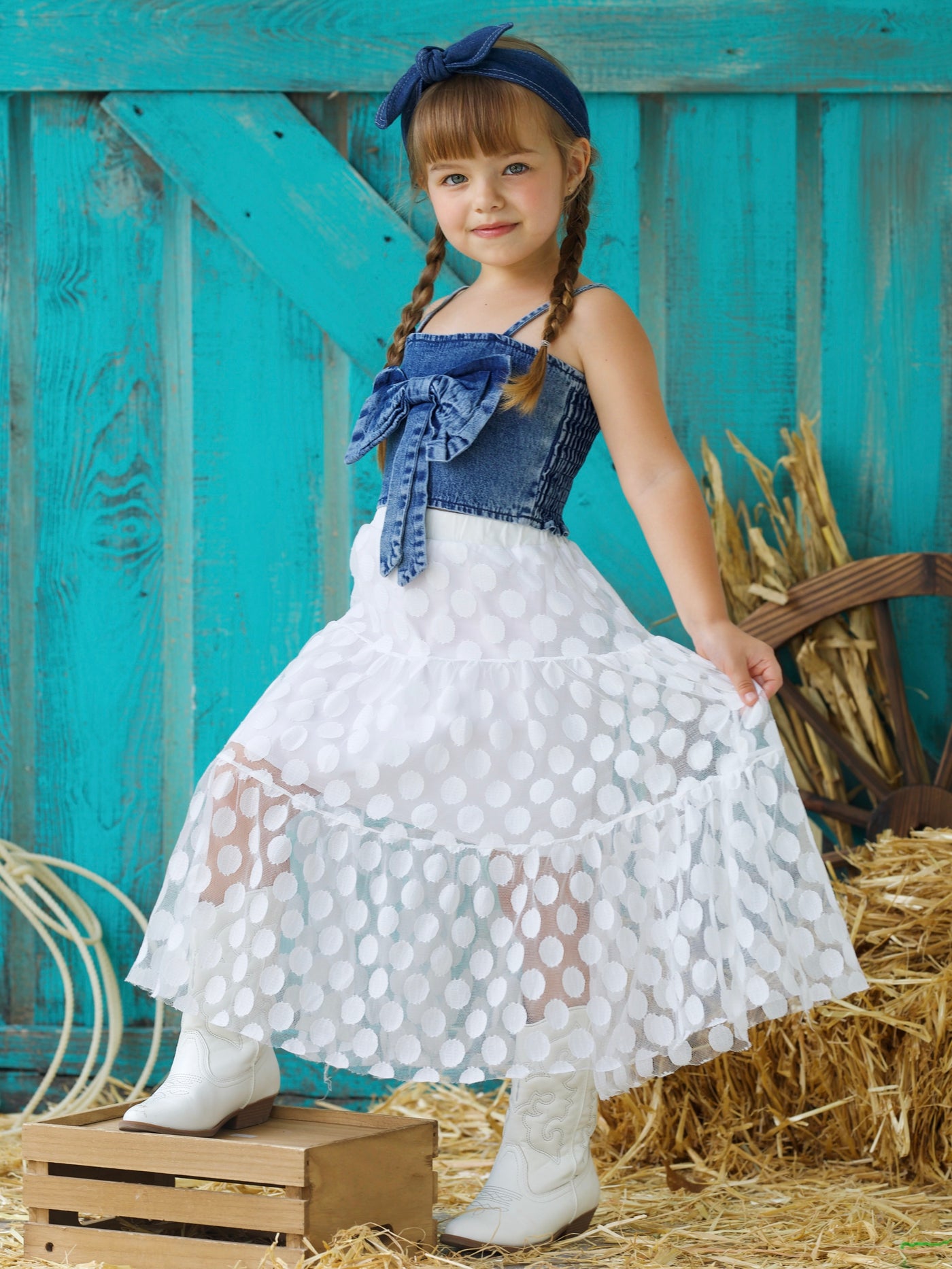Denim Top And Lace Maxi Skirt Set | Cowgirl Fashion | Mia Belle Girls