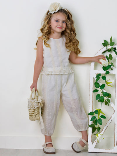 Mia Belle Girls Embroidered Lace Pants Set | Girls Spring Outfits