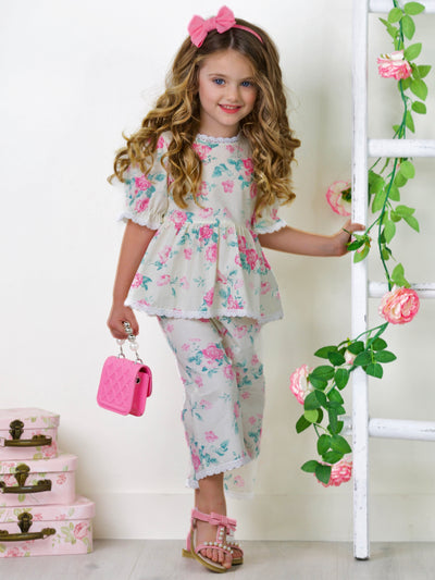 Mia Belle Girls Floral Wide Leg Pants Set | Girls Spring Outfits
