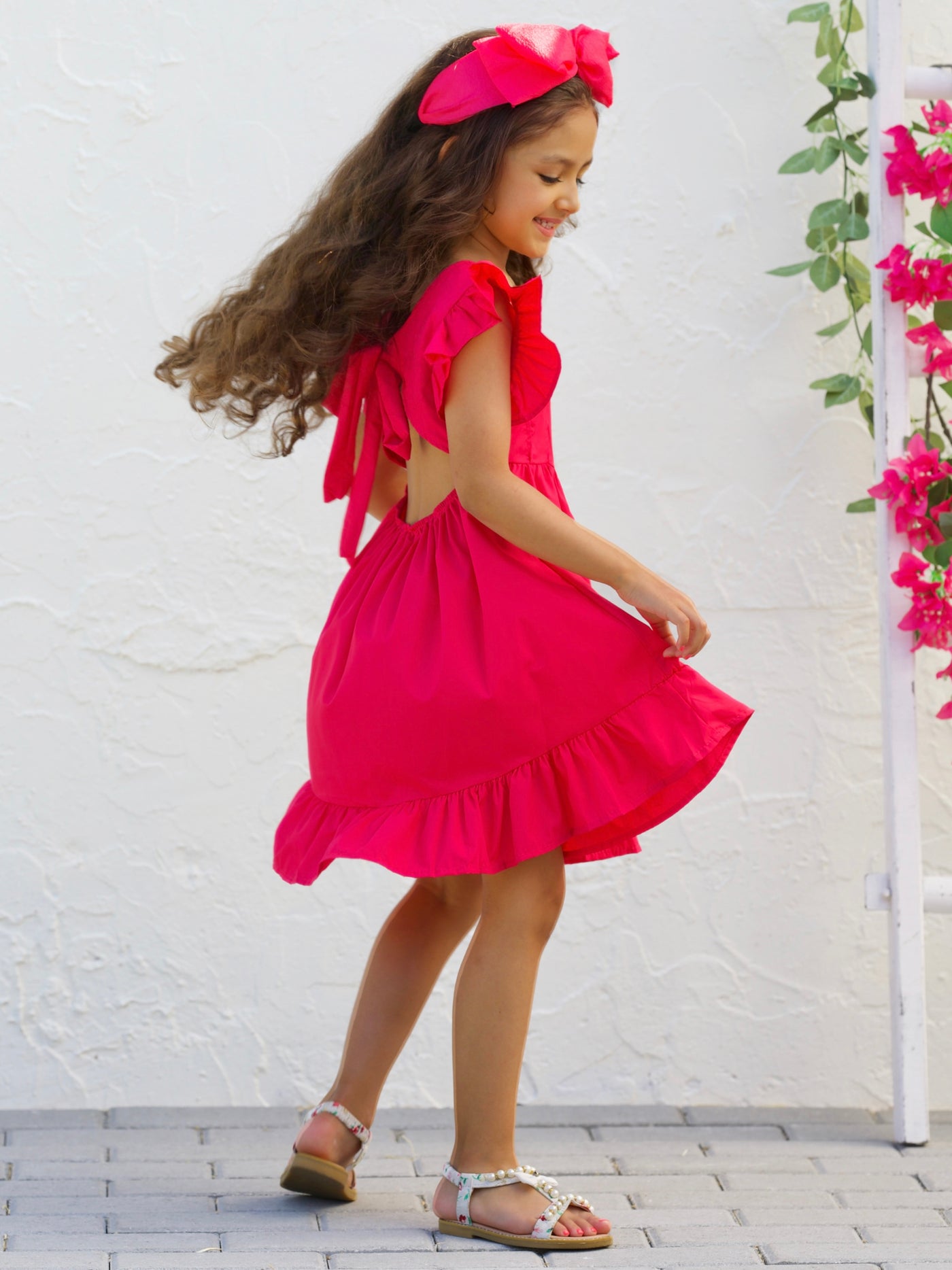 Mia Belle Girls Flutter Sleeve Linen Dress | Girls Spring Outfits