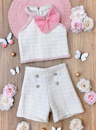 Mia Belle Girls Halter Tweed Top And Short Set | Girls Elevated Casual