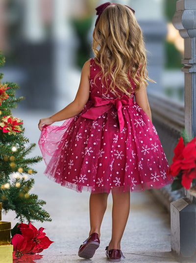 Girls Winter Holiday Dress | Snowflake Sleeveless Princess Dress