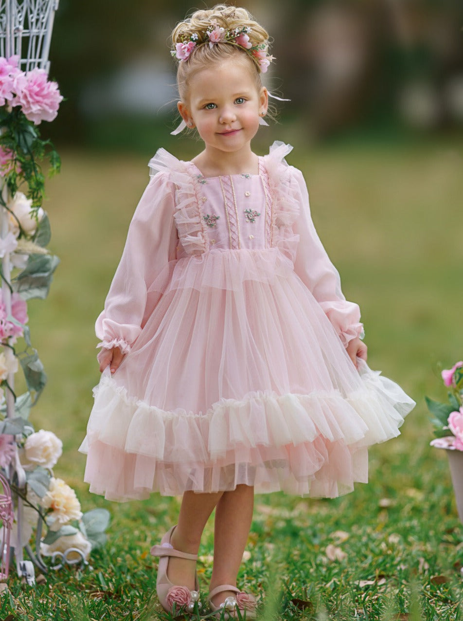 Robe De Fête Pour Petite Fille DKNY - Taille 2 Ans, Rose Avec Volants En Tulle - Occasion En Très Bon état