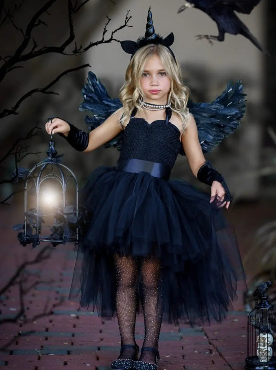Kids Halloween Costumes Black Unicorn Tutu Dress Mia Belle Girls