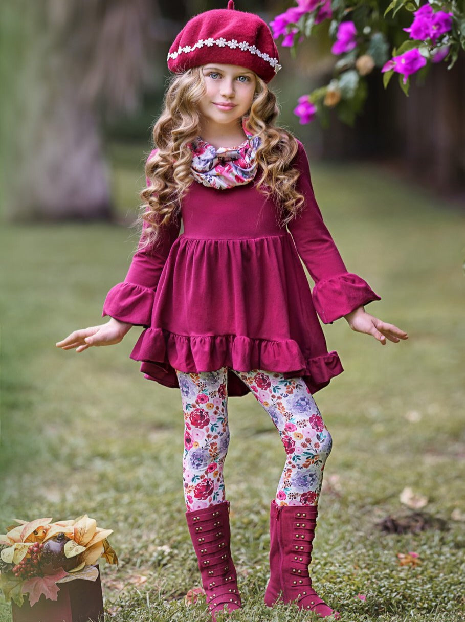 Little Girls Fall Outfits Tunic Scarf Legging Set Girls