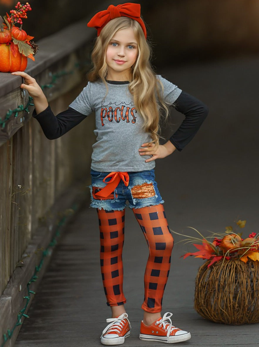 Halloween Costume Max Denim Shorts Hocus Pocus Top, Patched
