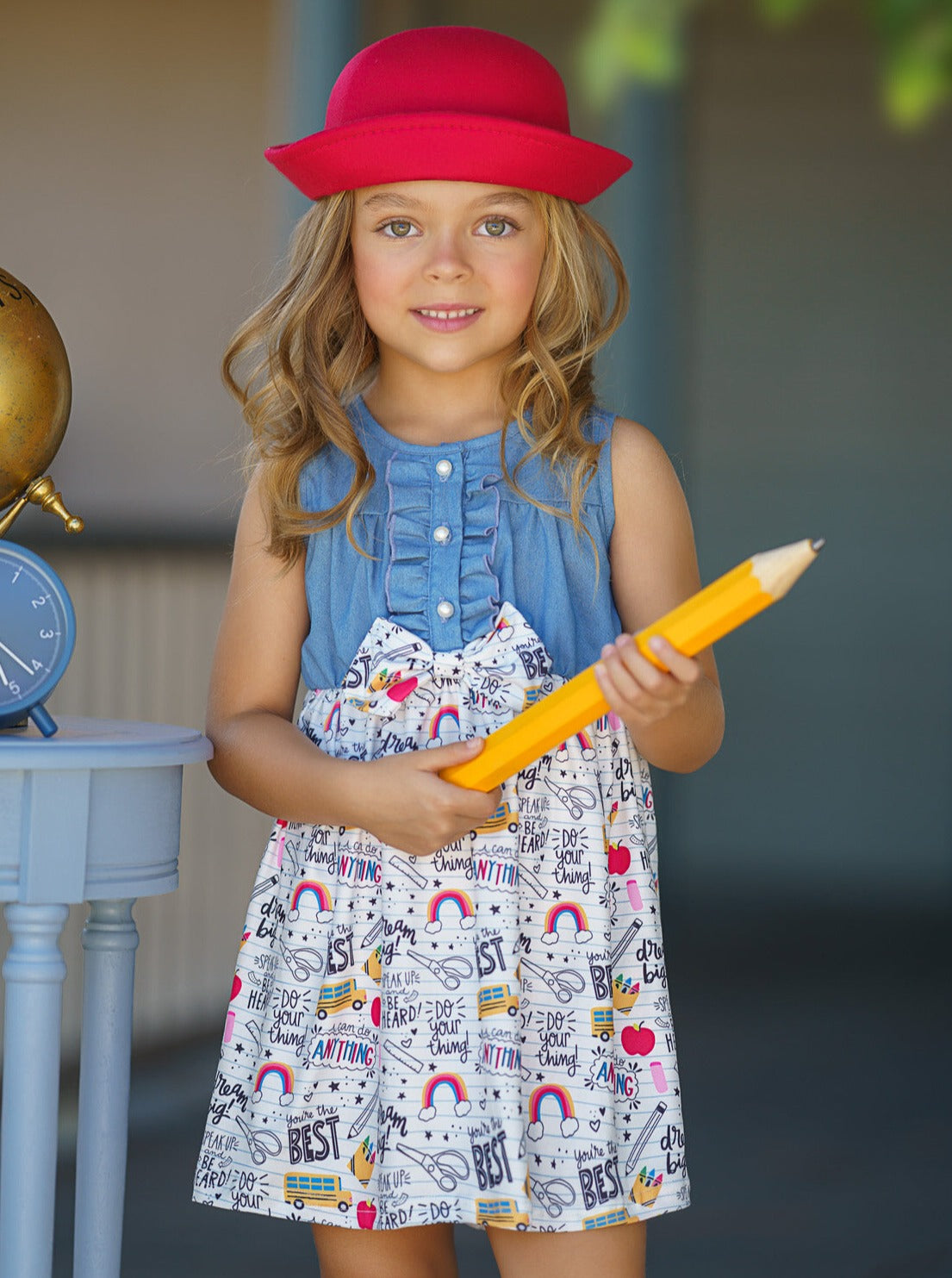 Mia Belle Girls Doodle Chambray Bodice Dress | Back To School Outfits