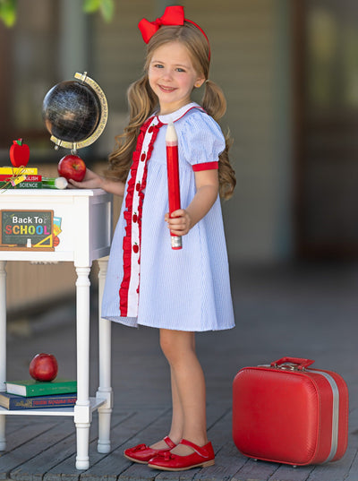 Mia Belle Girls Ruffled Apple Striped Dress | Back To School Dresses