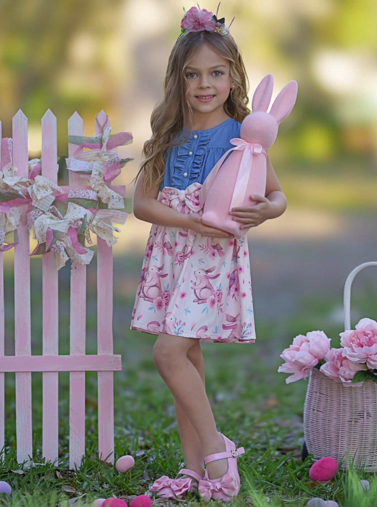 Mia Belle Girls Chambray Easter Dress | Girls Easter Dresses
