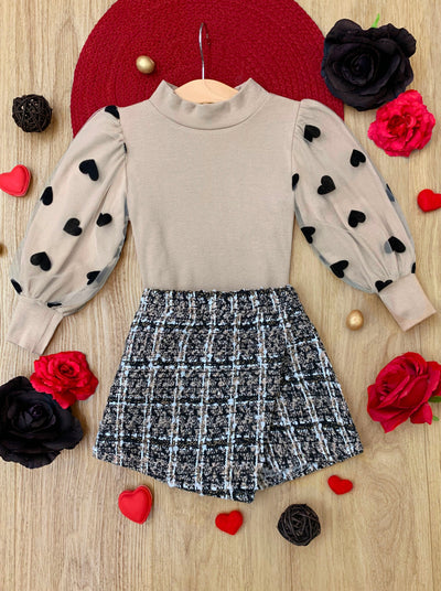 Mia Belle Girls Tulle Sleeve Top & Tweed Skort Set | Valentine's Set