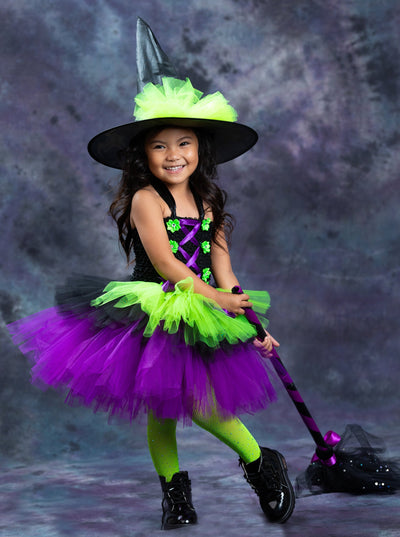 Girls Halloween Costumes | Witch Tutu Dress & Hat | Mia Belle Girls