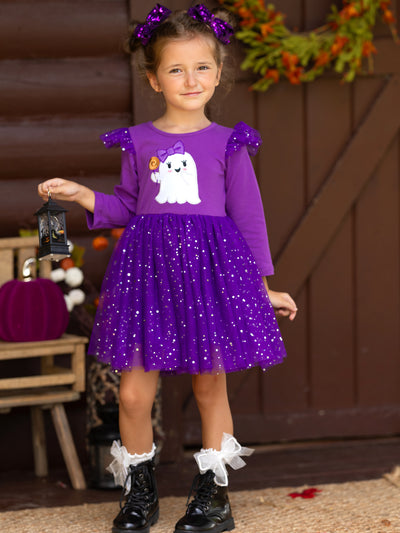 Girls Halloween Apparel | Toddlers Ghost Sequin Sparkle Tutu Dress