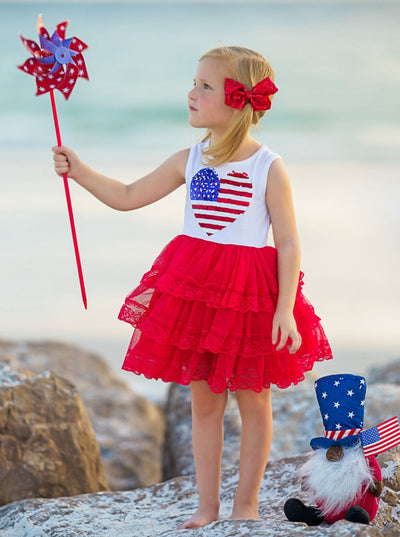 Mia Belle Girls U.S.A. Heart Tiered Tutu Dress | 4th Of July Outfits