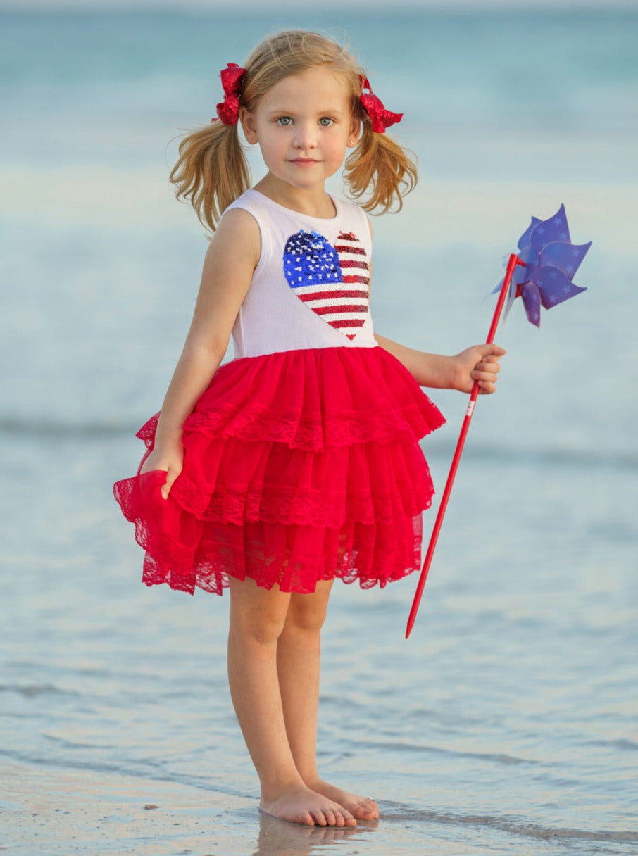 Mia Belle Girls U.S.A. Heart Tiered Tutu Dress | 4th Of July Outfits