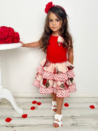 Cute Spring Dresses | Girls Tank Floral Polka Dot Tiered Ruffle Dress