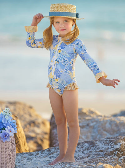 Girls Mixed Patchwork One Piece Swimsuit | Mia Belle Girls Swimwear