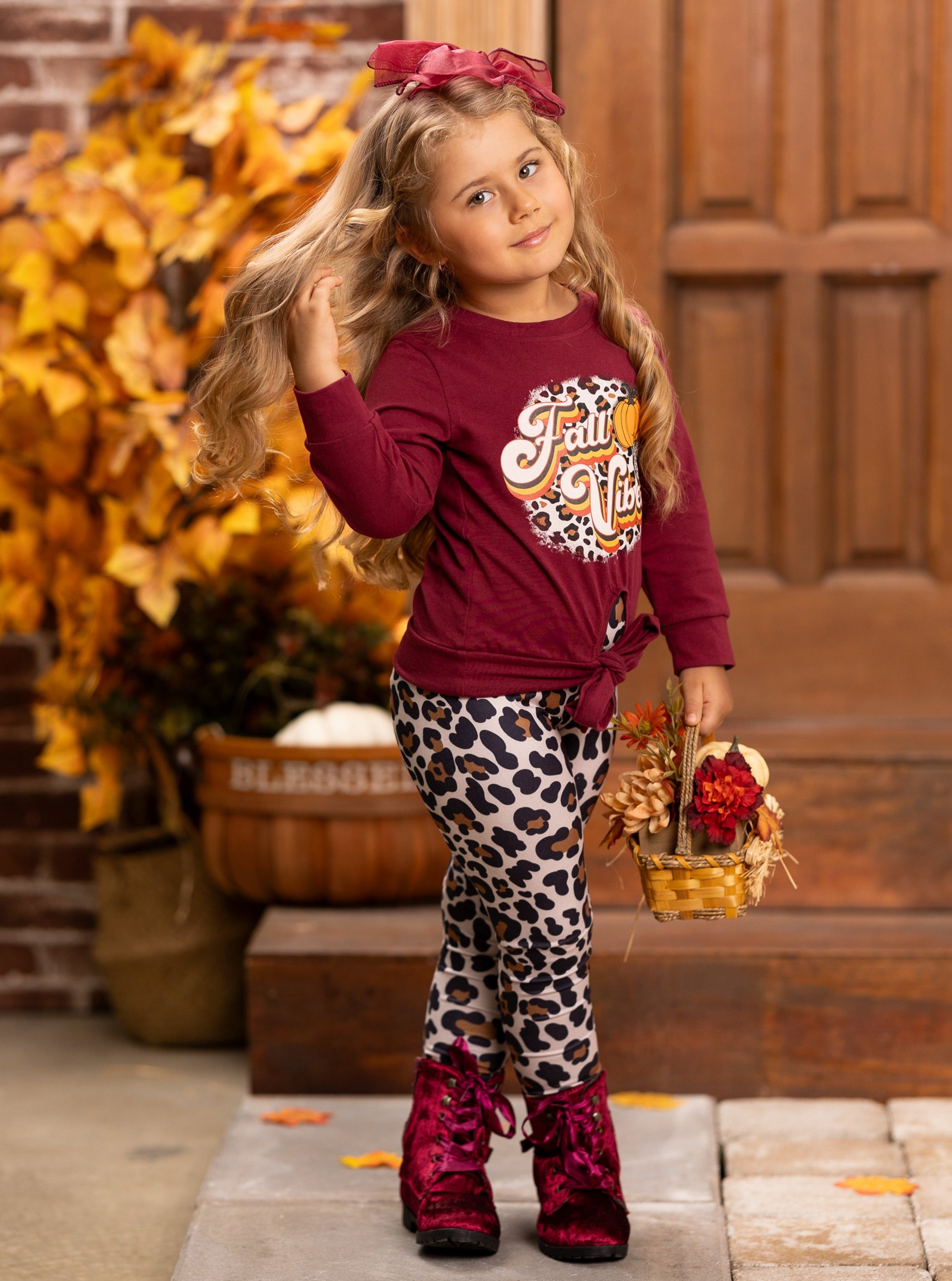 Fall Vibes Knot Hem Pullover And Leopard Legging Set - Mia Belle Girls