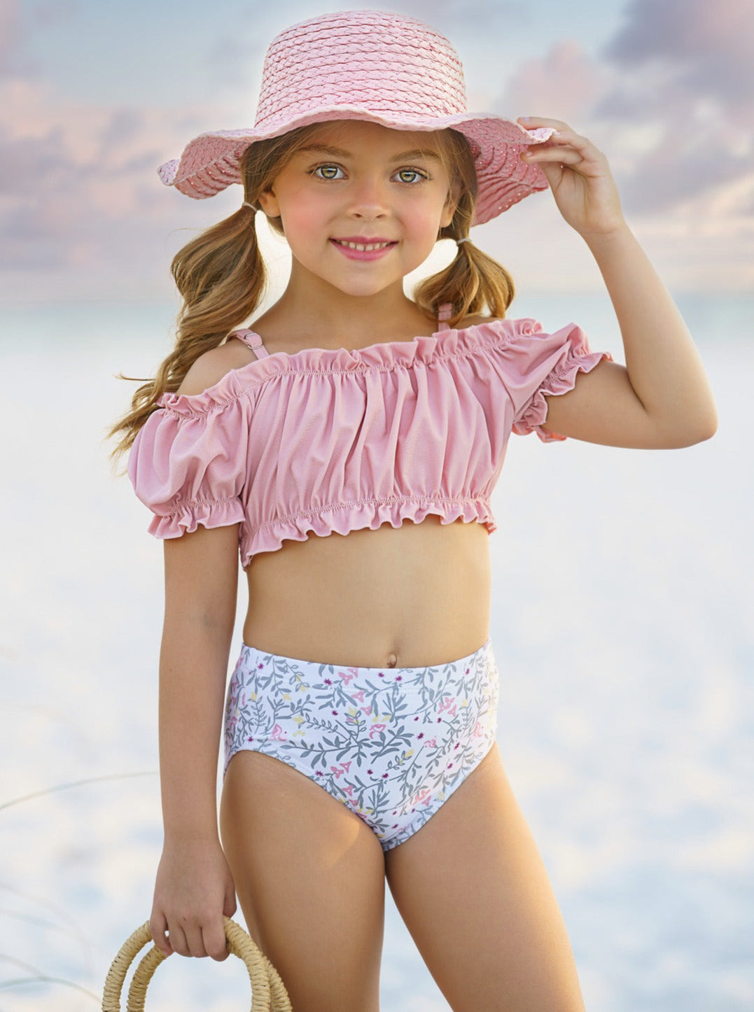 Cute Toddler Swimsuits  Girls Ruched Top Floral Two Piece Swimsuit – Mia  Belle Girls
