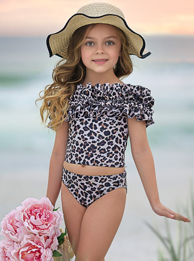 Mia Belle Girls Swimwear | Leopard Ruffle Tankini Two Piece Swimsuit