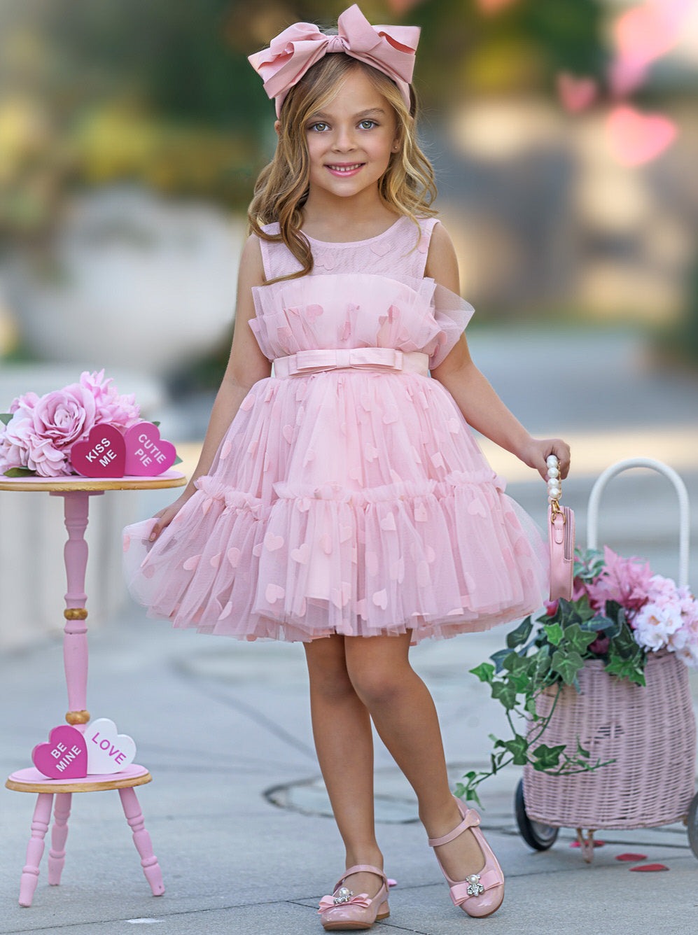 Mia Belle Girls Heart Layered Tulle Dress Valentine's Day Dresses