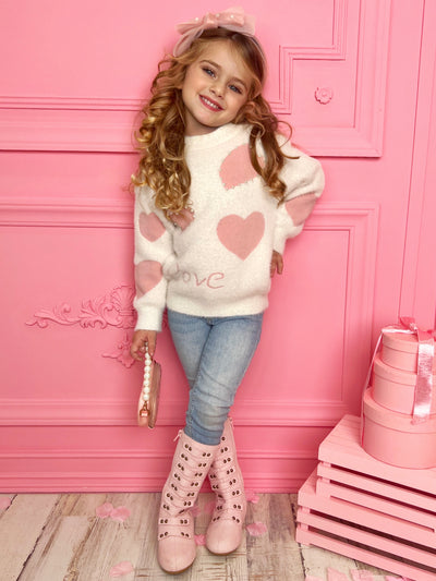 Mia Belle Girls Pink Hearts Pullover Sweater | Valentine's Tops
