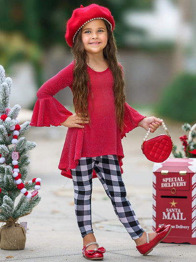 Mia Belle Girls Red Tunic & Checkered Leggings | Tunic & Legging Set