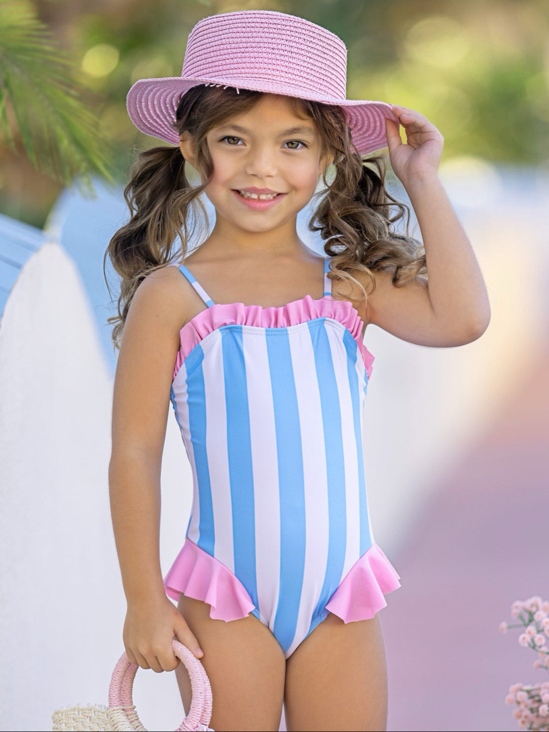 Seaside Stripes Ruffle One-Piece Swimsuit – Mia Belle Girls