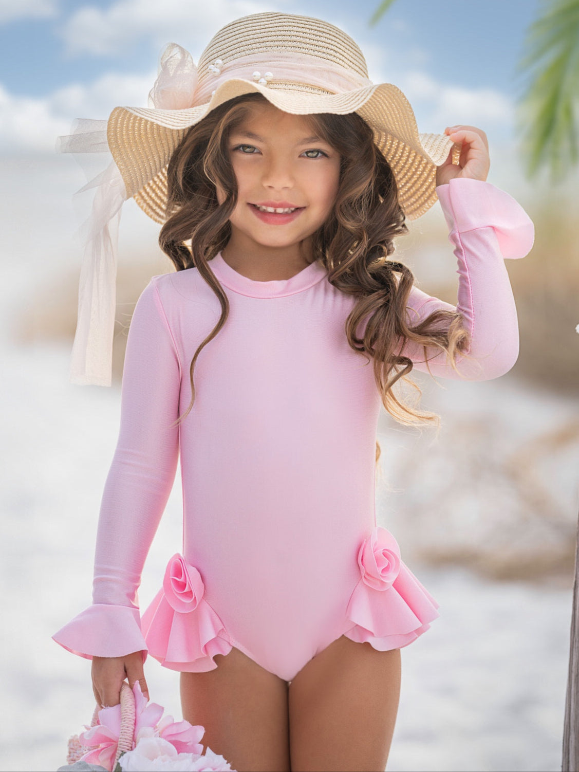 Rose Petal Rash Guard One-Piece Swimsuit – Mia Belle Girls