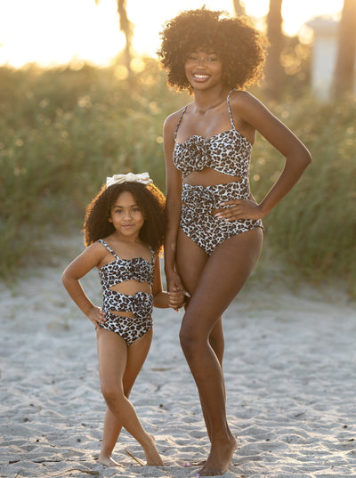 Mia Belle Gilrs Leopard Cutout One Piece Swimsuit | Mommy and Me