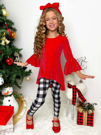 Mia Belle Girls Red Tunic & Checkered Leggings | Tunic & Legging Set