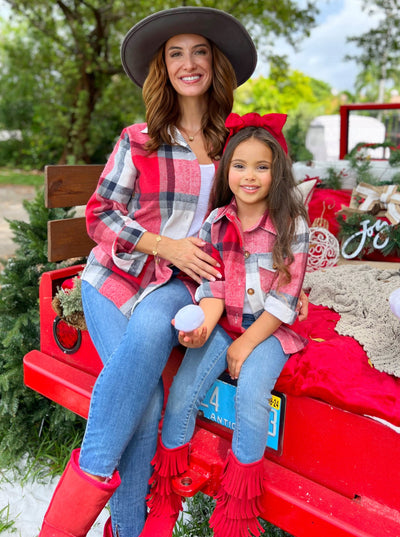 Mia Belle Girls Red Flannel Long Sleeve Shirt | Mommy and Me Tops