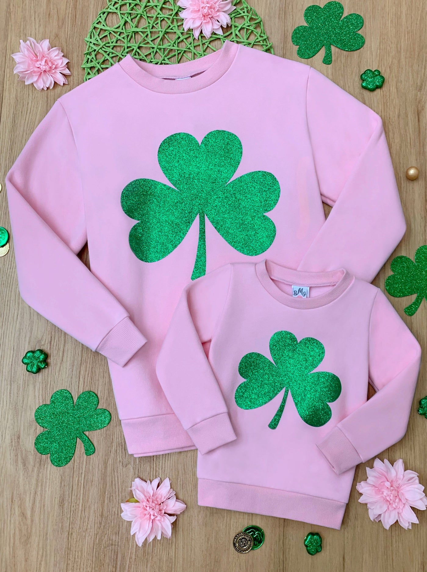 Mia Belle Mommy And Me Glitter Clover Pullover | St. Patrick's Day