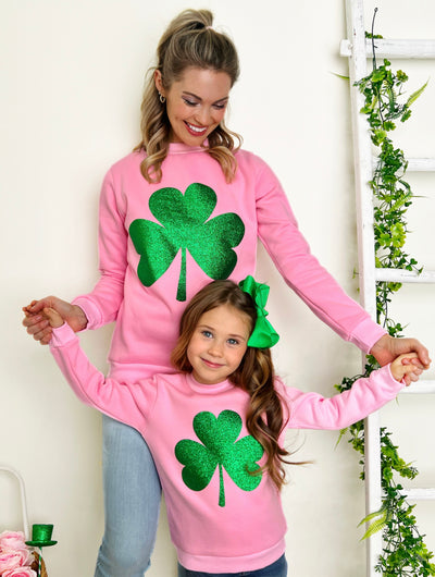 Mommy and Me Dazzling Glitter Clover Pullover Sweater