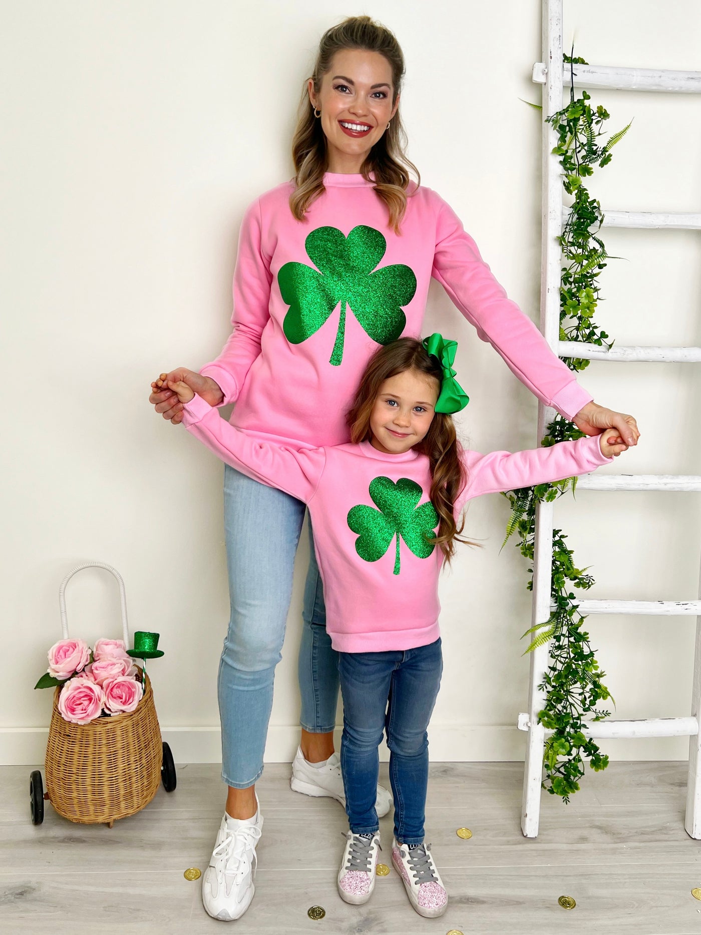 Mommy And Me Dazzling Glitter Clover Pullover Sweater