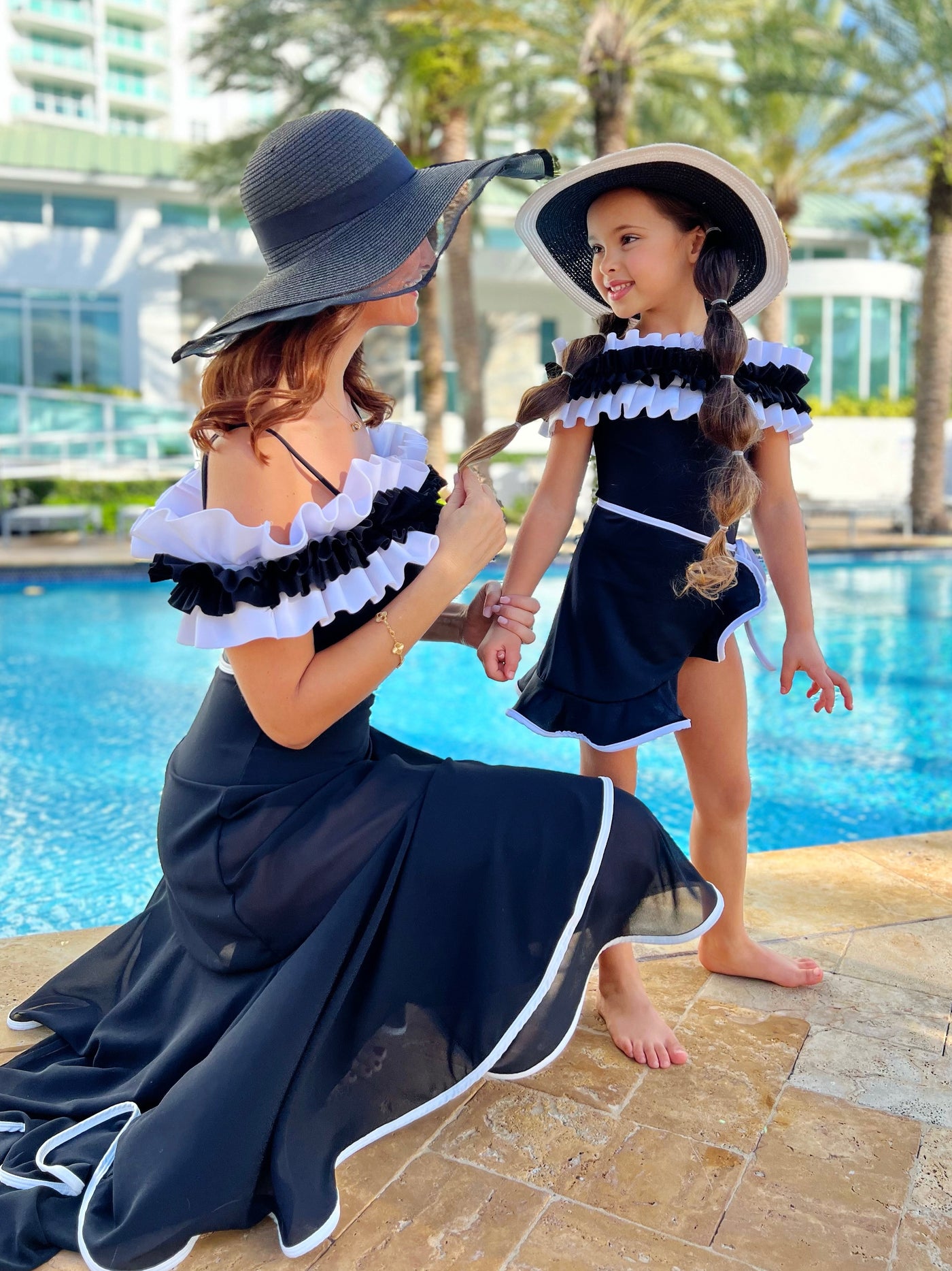 Mia Belle Girls Black Off Shoulder One Piece Swimsuit | Mommy And Me