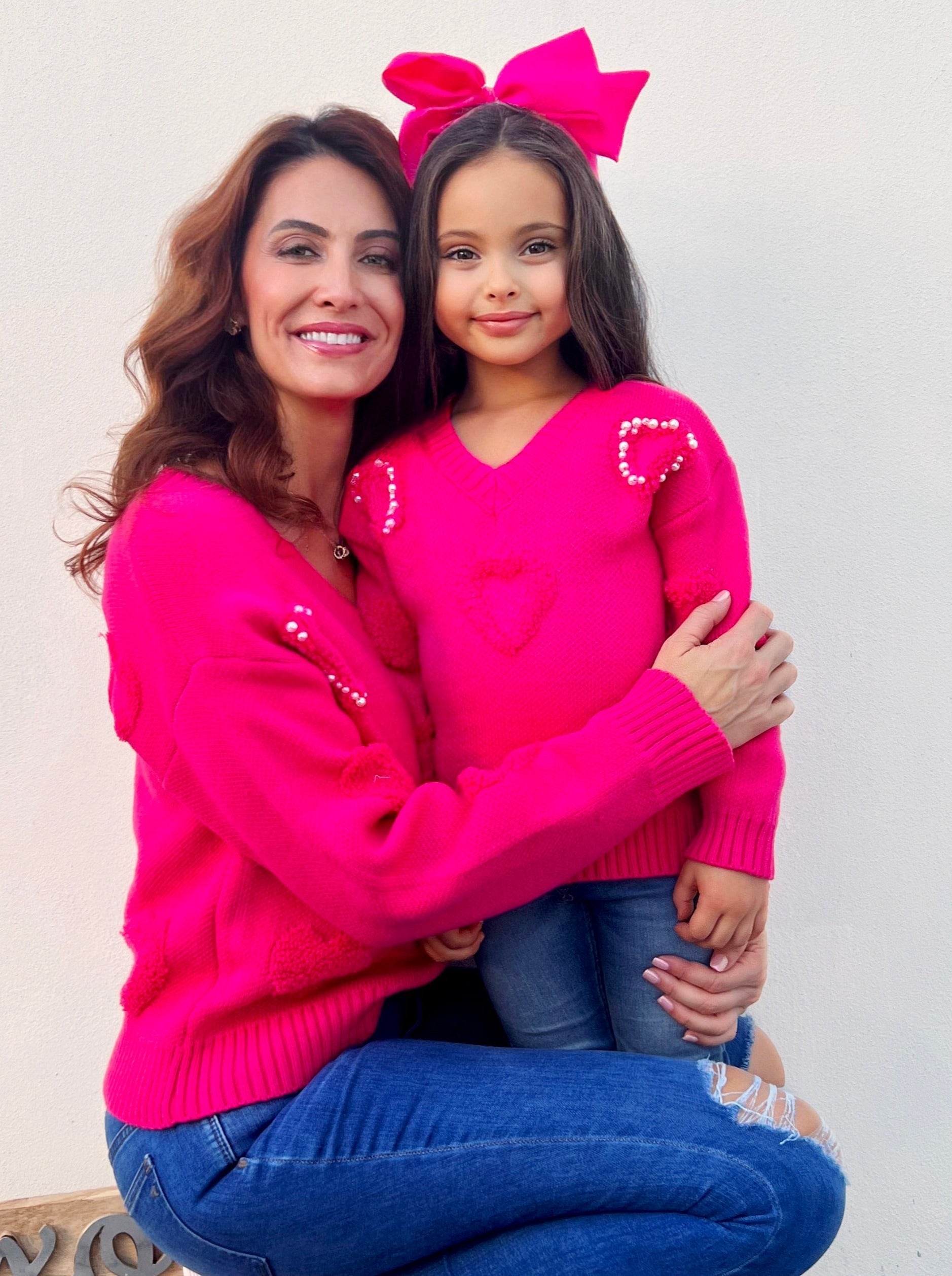 Mia Belle Mommy And Me V Neck Sweater | Valentine's Day Tops – Mia Belle Girls