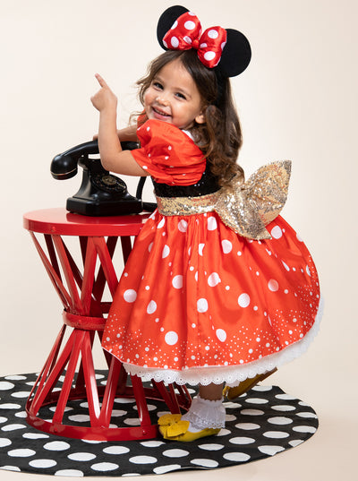 Girls Minnie Mouse Inspired Sequin Costume Dress and Ears