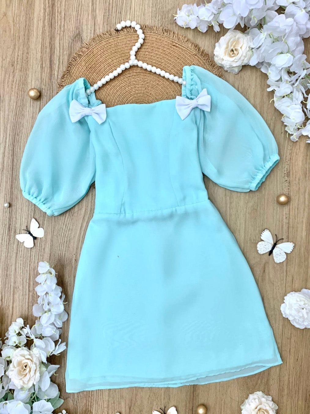 Mint Dream Bow Sleeve Party Dress Mia Belle Girls Mint Dream Bow Sleeve Party Dress Mia Belle Girls