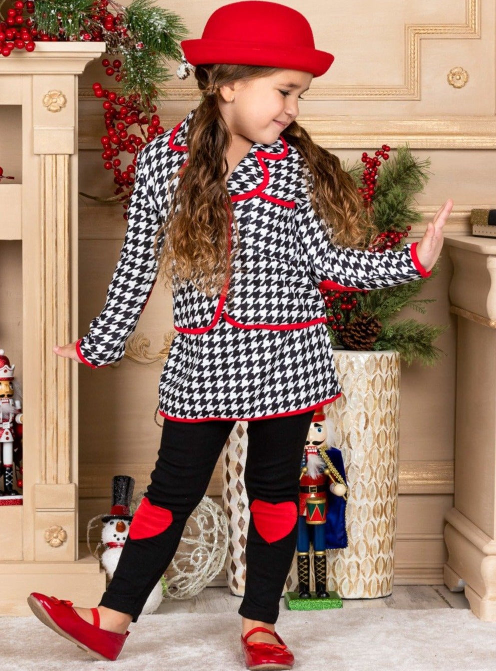 Lil Miss Houndstooth Blazer, Skirt and Legging Set – Mia Belle Girls
