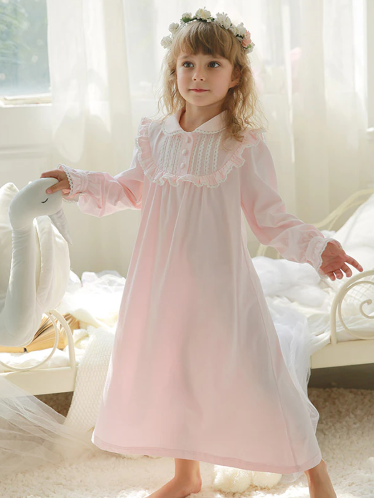 Mia Belle Girls Long Sleeve Ruffle Nightgown Girls Loungewear