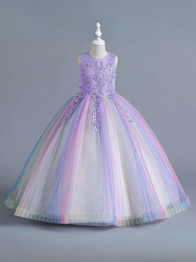 Mia Belle Girls Rainbow Tulle Gown | Girls Spring Formal Dresses