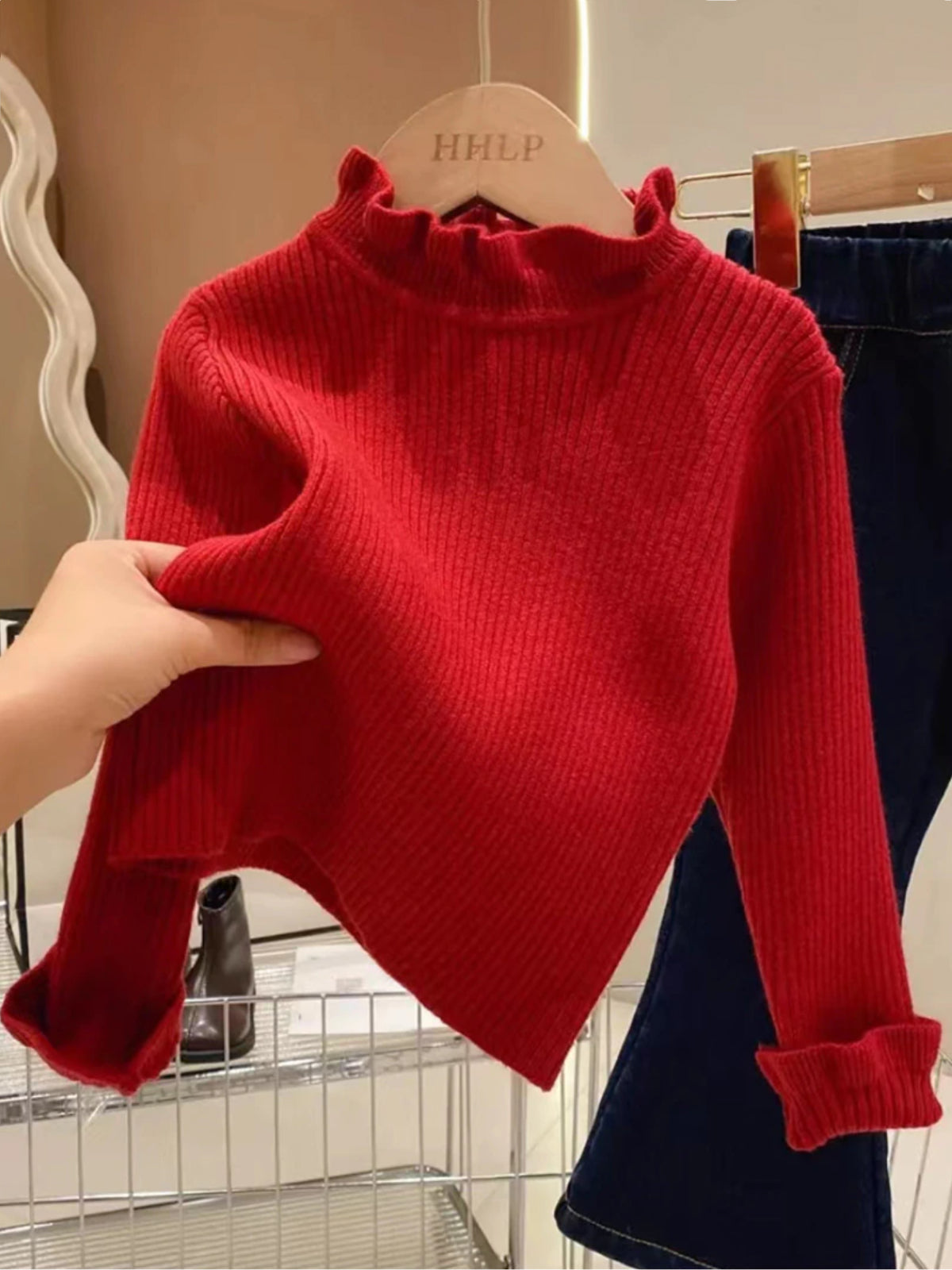 Mia Belle Girls Ruffle Neck Sweater | Girls Fall Outfits